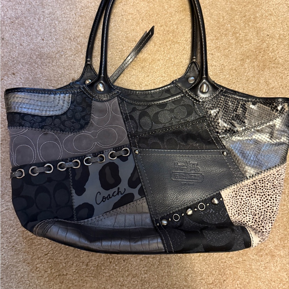 Coach Black and Gray Patchwork Tote